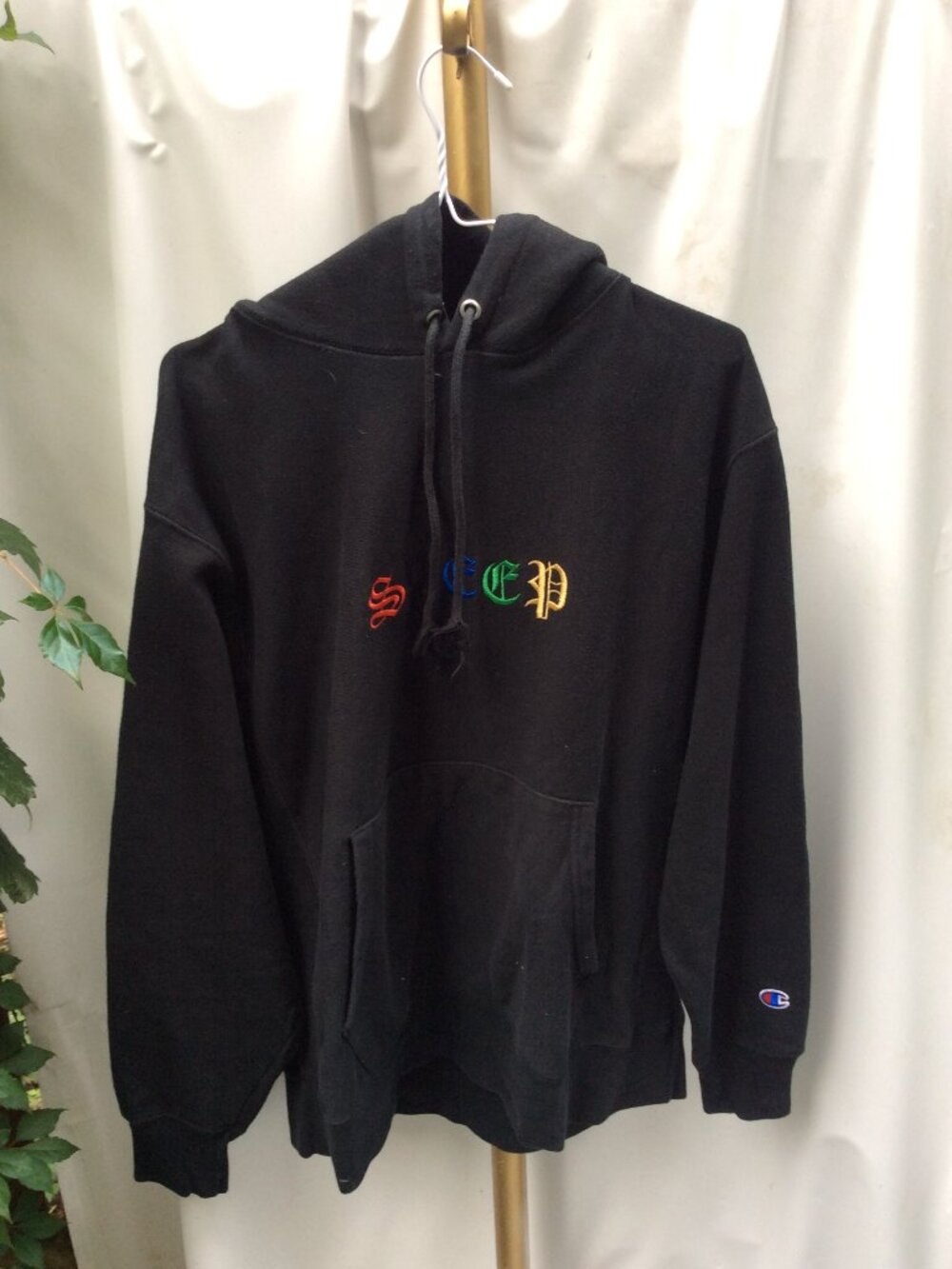 Champion x Supreme Old English "SLEEP" Reverse Weave Hoodie Black Size M
